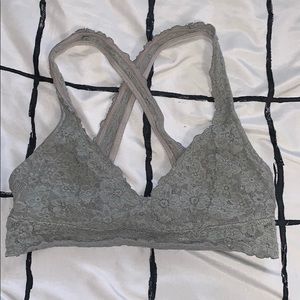 Aerie Bralette Lengerie Cross Back Grey Bra